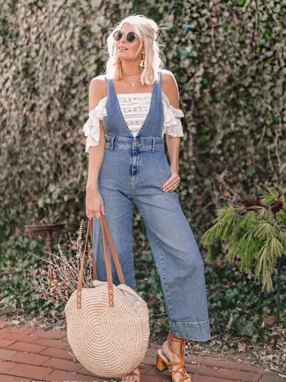 Free People A-Line Flare Denim Overalls Wide Leg Medium Wash Like New